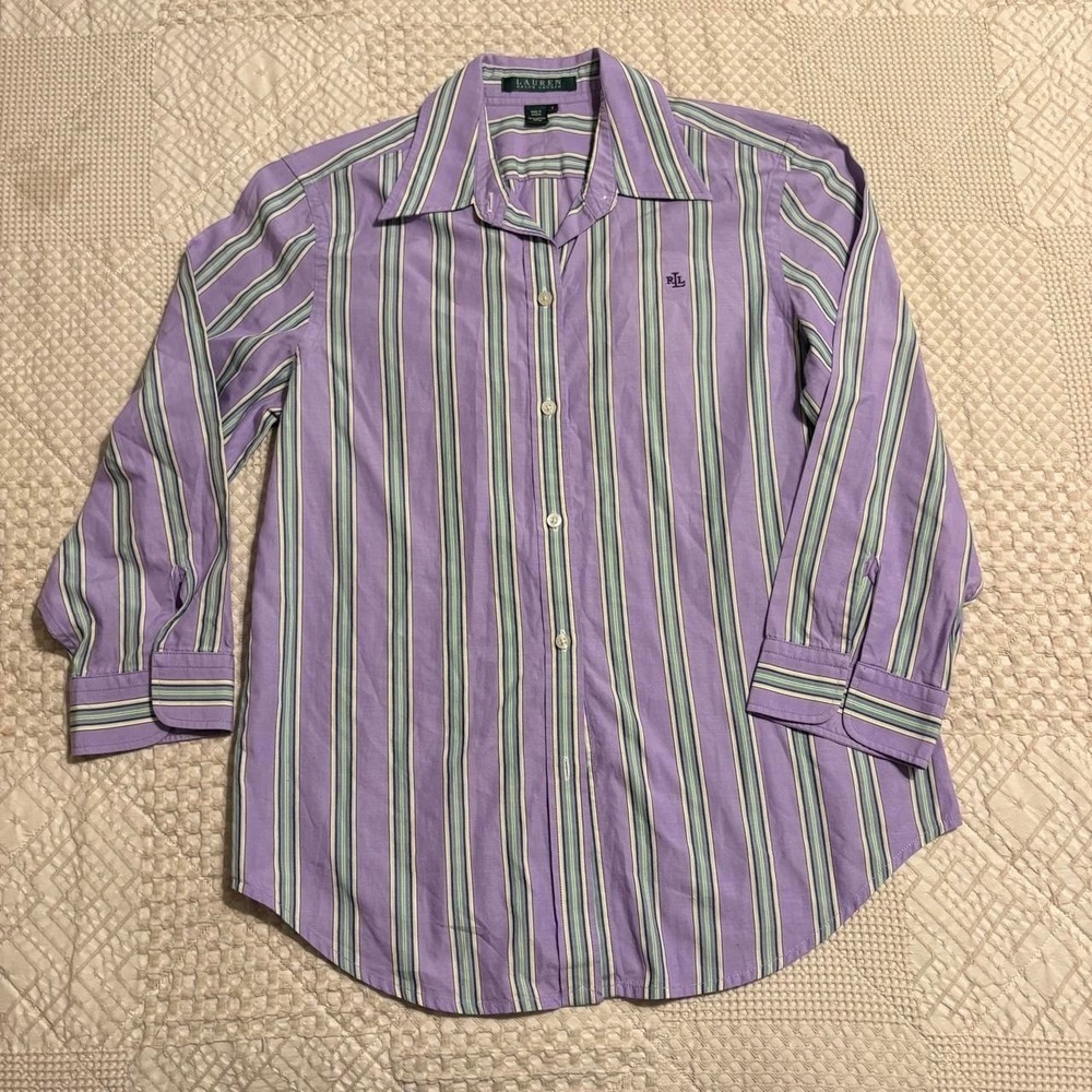 Lauren Ralph Lauren purple and green striped button up shirt